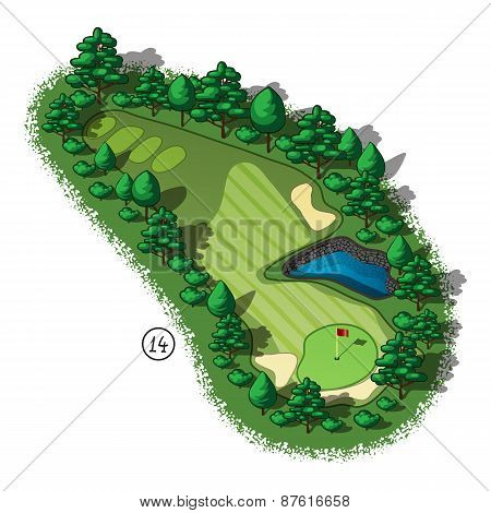 Vector Golf Course Hole Aerial Isometric View