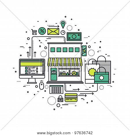 Online Store Line Style Illustration