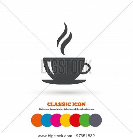 Coffee cup sign icon. Hot coffee button.