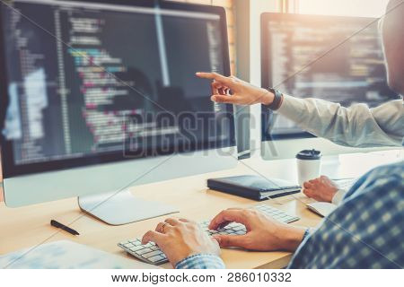 Developing Programmer Team Development Website Design And Coding Technologies Working In Software Co