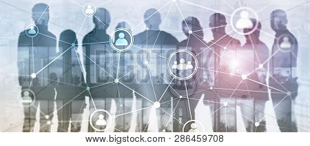 Website Header Banner. Double Exposure People Network Structure Hr - Human Resources Management And 