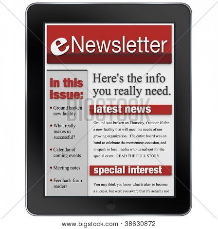 An enwsletter news alert update emailed to a tablet computer to keep you informed with important articles and product updates