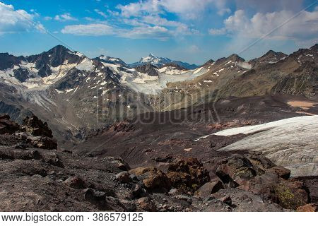 Elbrus Area, Greater Caucasus Range. Elbrus, Mountains In Summer. Greater Caucasus Mountains From Mo