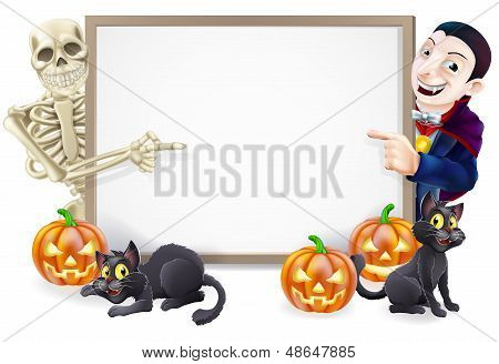 Halloween Sign With Skeleton And Dracula