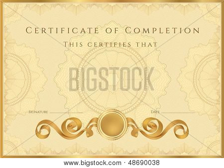 Gold Certificate / Diploma template with guilloche pattern (tracery)