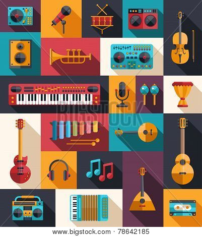 Set of modern flat design musical instruments and music tools ic