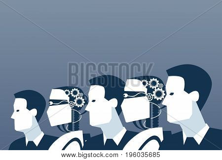 People And Robots Modern Human And Artificial Intelligence Futuristic Mechanism Technology Vector Illustration