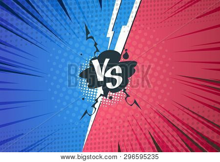 Versus Comics Background. Superhero Pop Art Battle, Cartoon Halftone Style, Retro Vs Challenge Templ