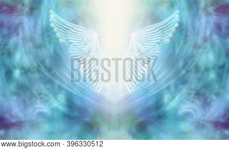 High Resonance Turquoise Blue Angel Wings Spiritual Background - Blue And Purple Ethereal Background