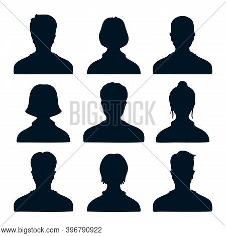 Male And Female Head Silhouettes Avatar, Profile Vector Icons, People Portraits. Black Silhouette Ph