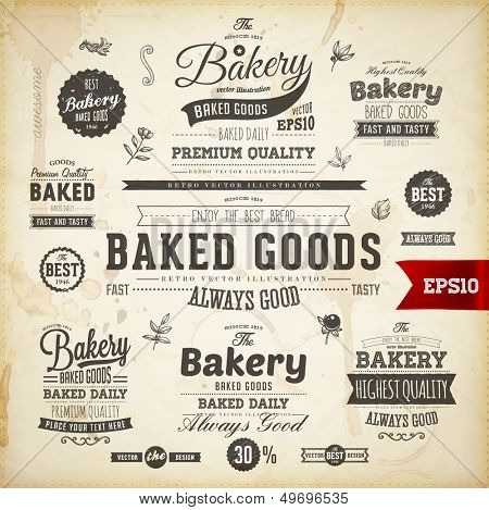 Set of vintage bakery logo badges and labels for retro design