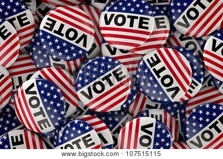 American flag inspired vote buttons for supporters during the presidential elections in the United States