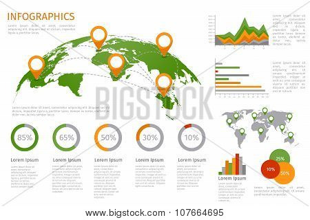 World map 3D with set of infographics elements