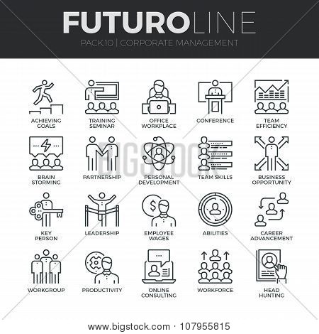 Corporate Management Futuro Line Icons Set