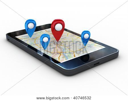 Smart Phone With Map And Geolocation. 3d Rendering Image 