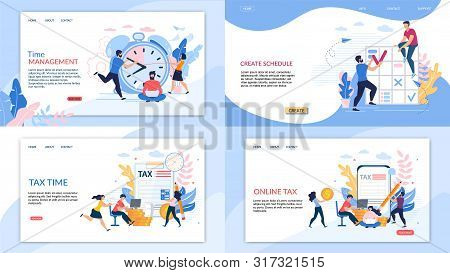 Set Informational Banner Online Tax Lettering. Flyer Inscription Time Management, Create Schedule, T