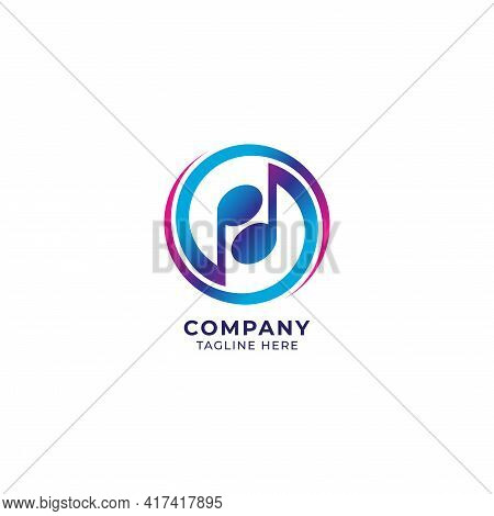 Colorful Circular Musical Note Logo Design Template. Yinyang Logo Concept. Pink Magenta Blue Purple 