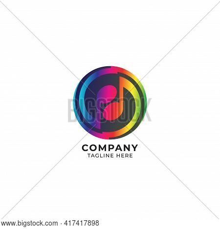 Circular Thunder Musical Note Logo Design Template. Yinyang Logo Concept With Black Ellipse Shape Be