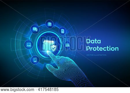 Data Protection. Personal Data Security Concept On Virtual Screen. Protected Folder Icon. Cyber Secu