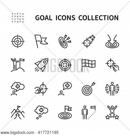 Goal Vector Line Icons Set. Business Goal. Isolated Icon Collection On White Background. Goal And Ta