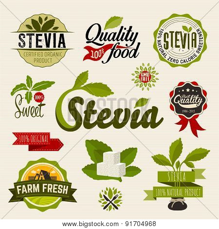 Organic food and stevia label logo Set