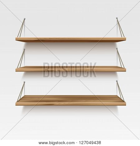 Empty Wooden Wood Shelf Shelves Isolated on Wall Background