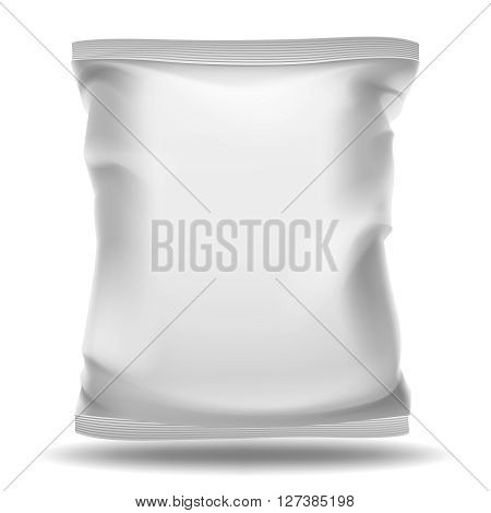 White blank bag package. Vector mockup. Food pack, product pack or bag container, plastic pack snack illustration