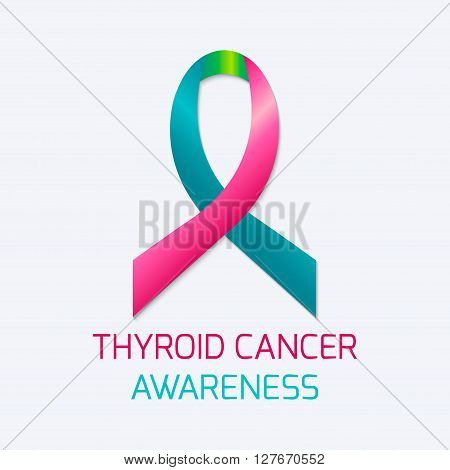 Thyroid cancer awareness symbol. Teal pink and blue ribbon on white background. Thyroid cancer icon. Thyroid cancer solidarity day. Vector illustration.