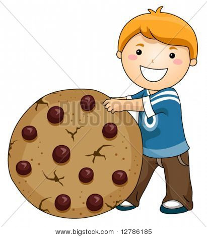 Boy with Chocolate Chip Cookie - Vector