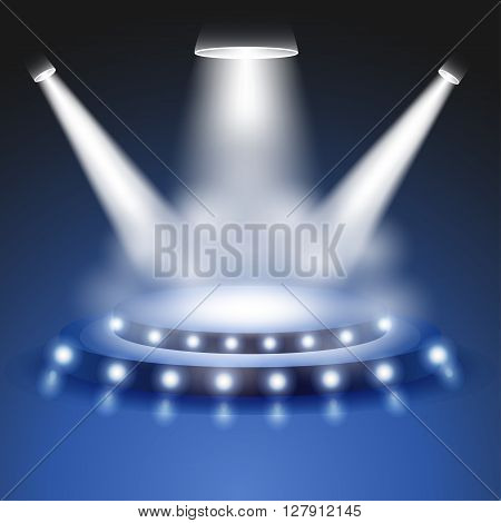 Scene with realistic Light and smoke effect, Stage or podium spotlight, Show scene spotlight, shine spotlight on transparent background, stage lighting spotlights, scene illumination, vector