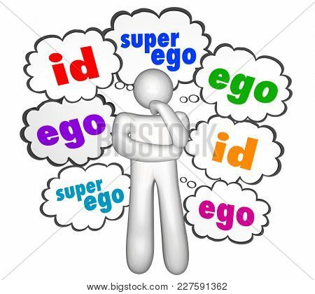 Id Ego Super-Ego Thought Clouds Thinker 3d Illustration