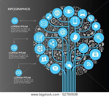 En modern uppsättning infographics och ikoner Social Media. Ikoner för nätverk och teknik i form av 