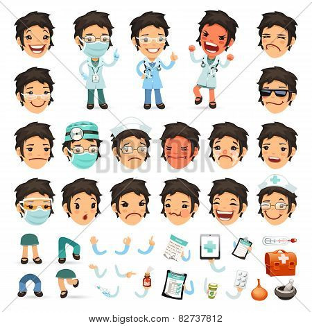 Set of Cartoon Woman Doctor Character for Your Design or Animati