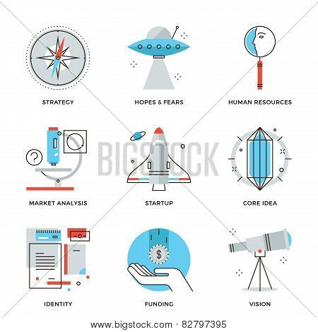 Startup Key Elements Line Icons Set