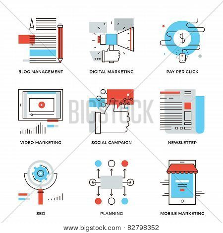 Digital Marketing And Advertising Line Icons Set