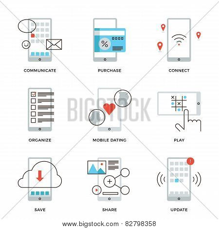 Smartphone Features Line Icons Set