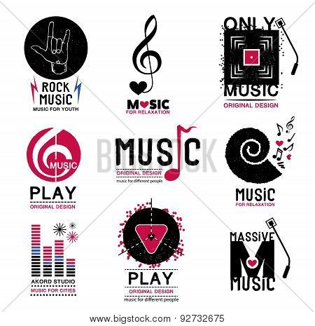 Set of retro Collection of music logos and emblems.