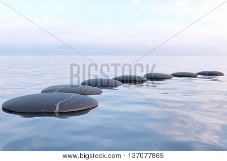 3d rendering of Zen stones in water with reflection - peace meditation relaxation concept