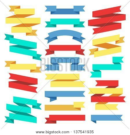 Flat banners ribbons web stickers stock vector. Ribbon banner in flat style, illustration element color ribbon for label or sticker