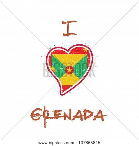 Grenadian Flag Patriotic T-shirt Design. Heart Shaped National Flag Grenada On White Background. Vec