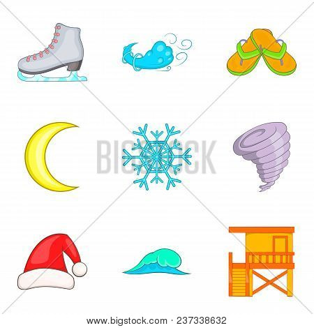 Temperate Climate Icons Set. Cartoon Set Of 9 Temperate Climate Vector Icons For Web Isolated On Whi