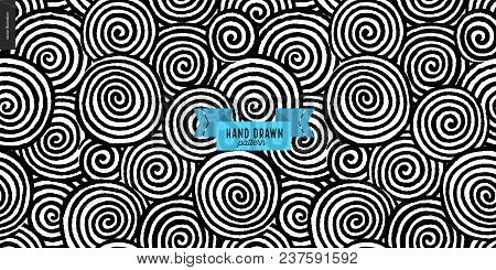 Hand Drawn Black And White Fabric Geometric Pattern. Vector Seamless Pattern. Abstract Background Wi