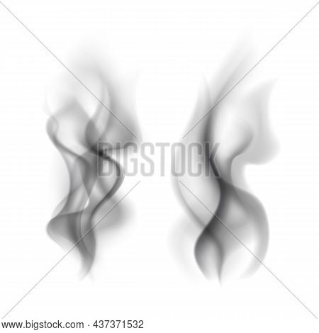 Smoke Black. Transparent Smoking Clouds Steam, Cigarette Or Hookah Vapor Steaming Curved Texture Iso