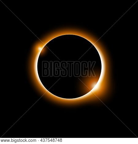 Solar Eclipse Vector Total Sun Background. Moon Eclipse Glow In Space. Solar Planet Circle