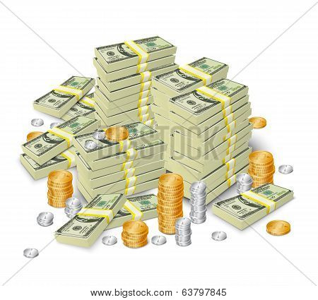 Money stack banknotes and coins concept