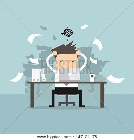 Busy time of businessman in hard working. A lot of work. Stress at work. vector