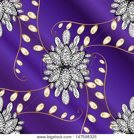 Vintage pattern on stripe lilac gradient background with golden elements.