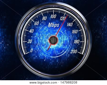 High speed internet connection concept - speedometer with internet connection speed. Front view. 3d render