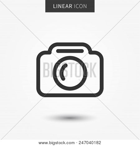 Camera icon vector illustration. Isolated pohotocamera symbol. Photo camera line concept. Photo gadget graphic design. Camera pictogram on grey background.