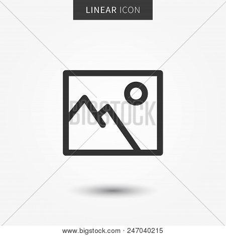 Image icon vector illustration. Isolated picture symbol. Image line concept. Photo frame graphic design. Photography file outline symbol for app. Photo image pictogram on grey background.